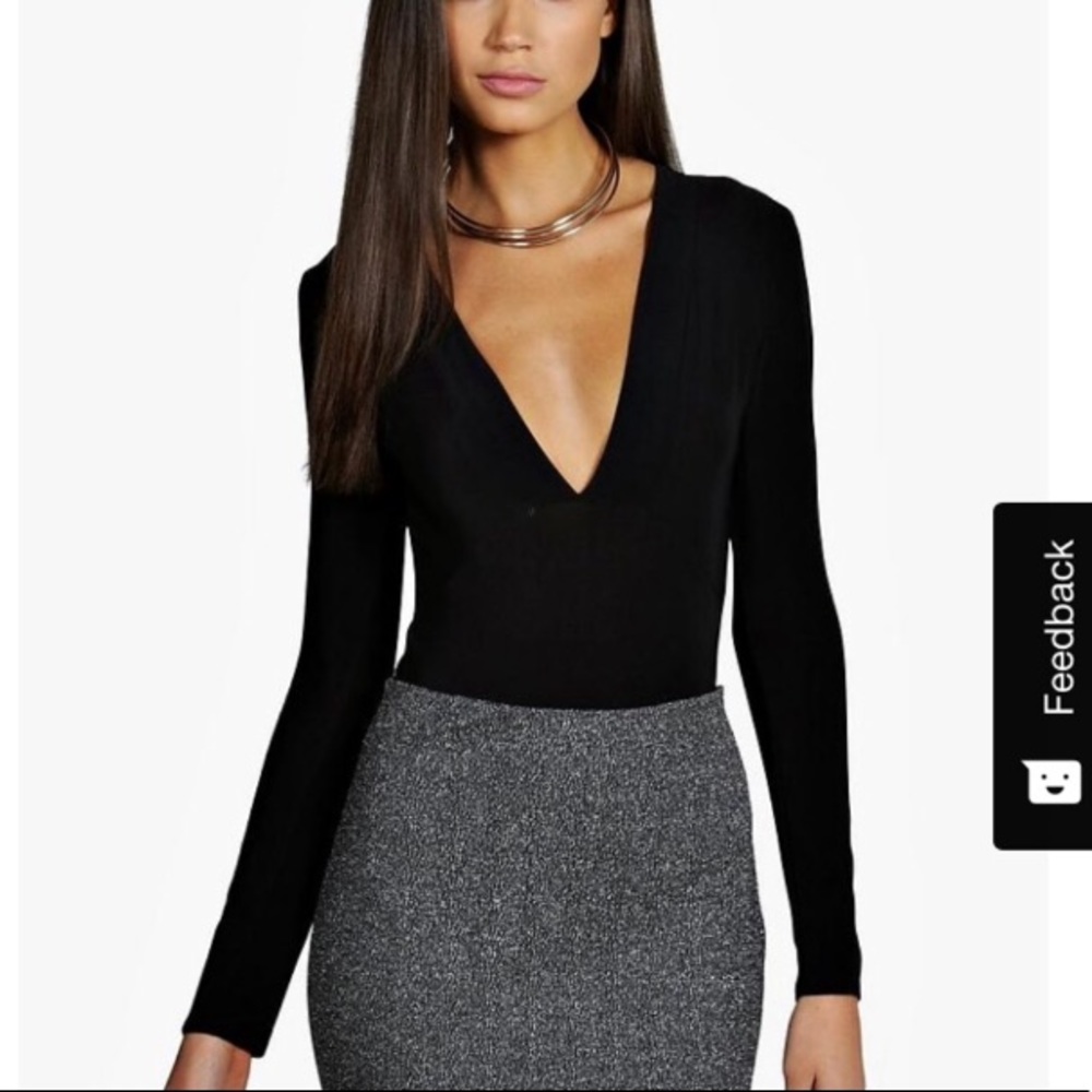 Boohoo Plunge Long Sleeve Bodysuit